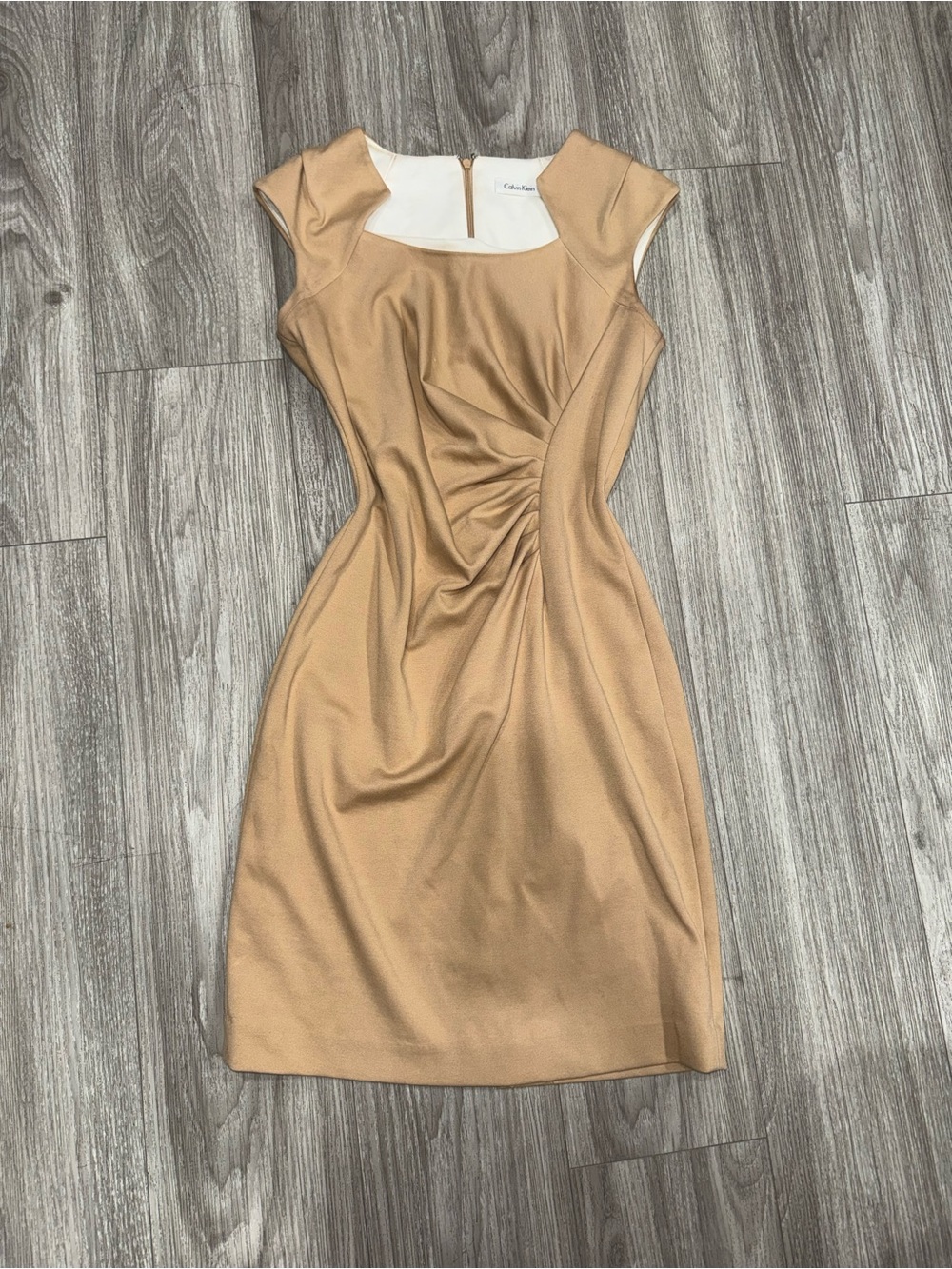 Calvin Klein Tan Ruched Sheath Midi Dress - Read Description